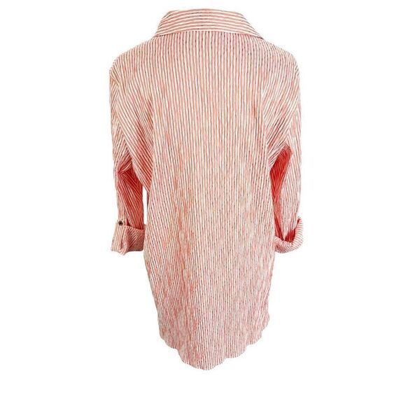 Jorli Red & White Asymmetrical Button Shirt Seersucker Lagenlook Tunic Size 16 - Picture 8 of 10
